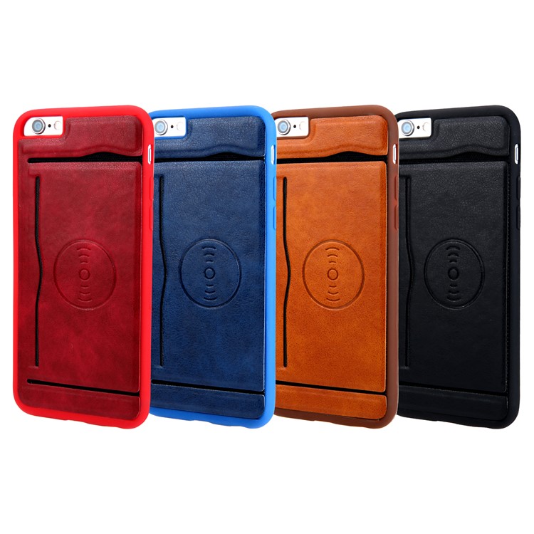 Card Holder Leather Coated TPU Case Built-in Magnetic Sheet for iPhone 6s Plus / 6 Plus - Black-9