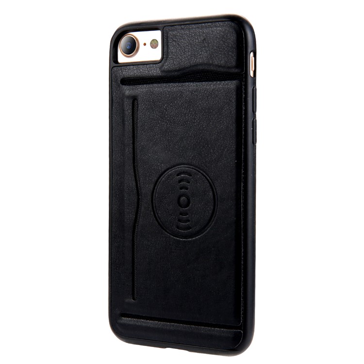 Kickstand Card Holder Leather Coated TPU Case Built-in Magnetic Sheet for iPhone 8 / 7 4.7 inch - Black-1