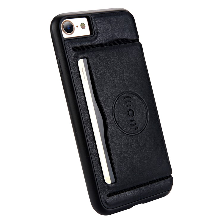 Kickstand Card Holder Leather Coated TPU Case Built-in Magnetic Sheet for iPhone 8 / 7 4.7 inch - Black-5