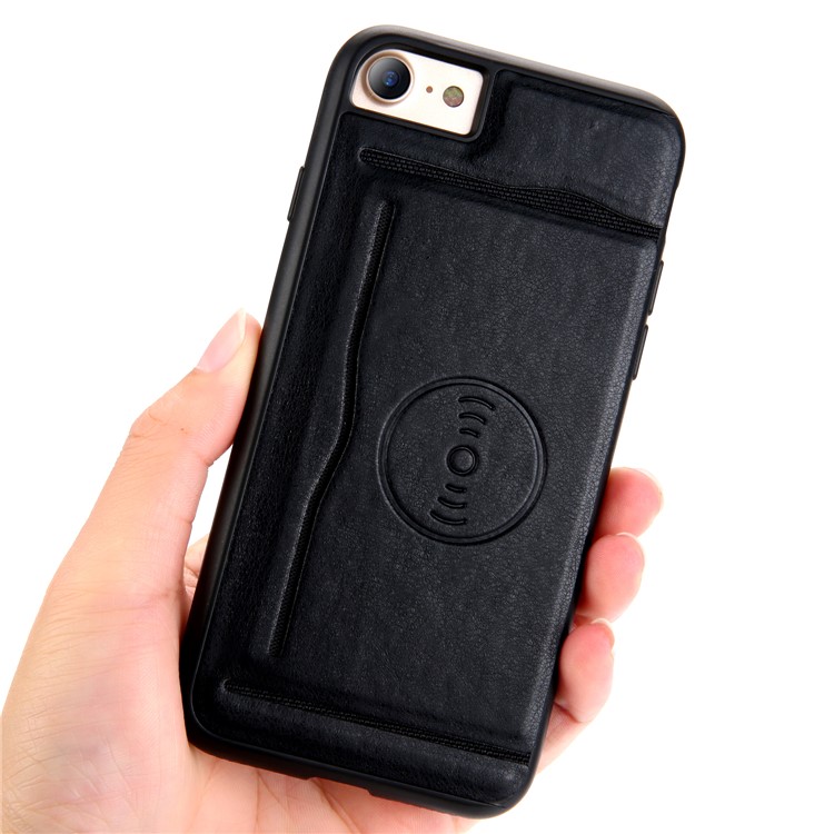 Kickstand Card Holder Leather Coated TPU Case Built-in Magnetic Sheet for iPhone 8 / 7 4.7 inch - Black-9