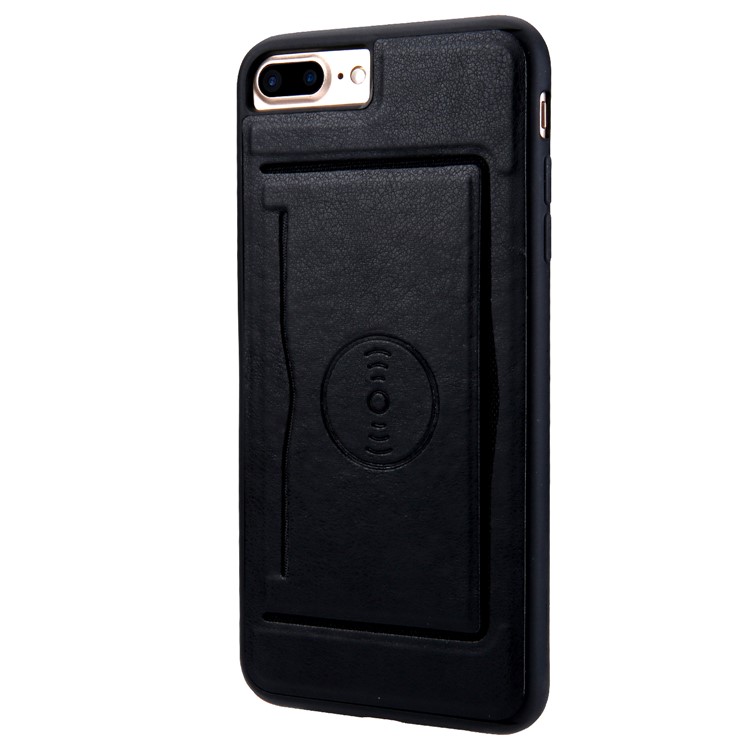 Kickstand Card Holder Leather Coated TPU Case Built-in Magnetic Sheet for iPhone 8 Plus / 7 Plus 5.5 inch - Black-2