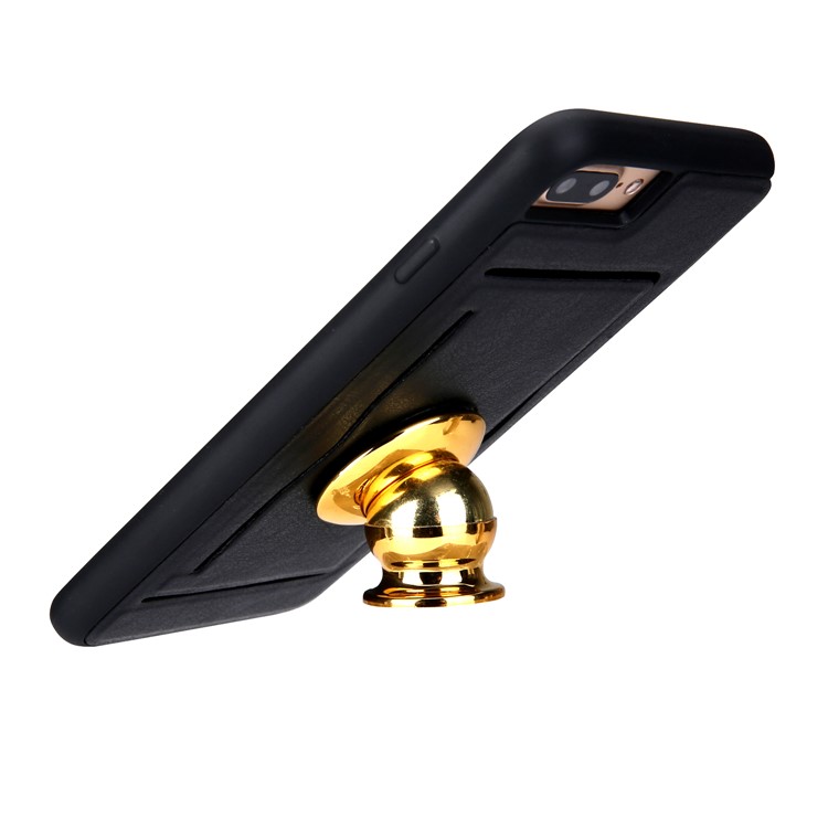 Kickstand Card Holder Leather Coated TPU Case Built-in Magnetic Sheet for iPhone 8 Plus / 7 Plus 5.5 inch - Black-7