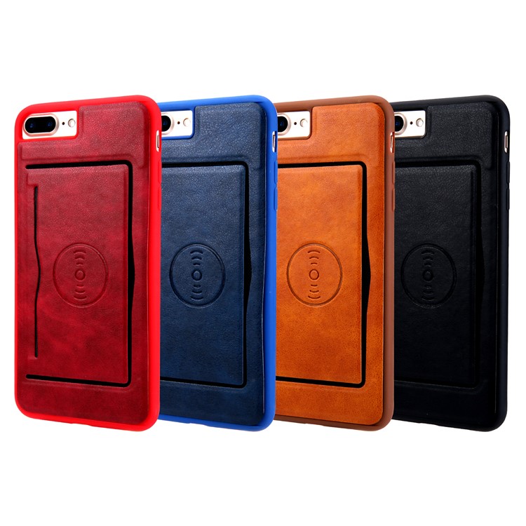 Kickstand Card Holder Leather Coated TPU Case Built-in Magnetic Sheet for iPhone 8 Plus / 7 Plus 5.5 inch - Black-9