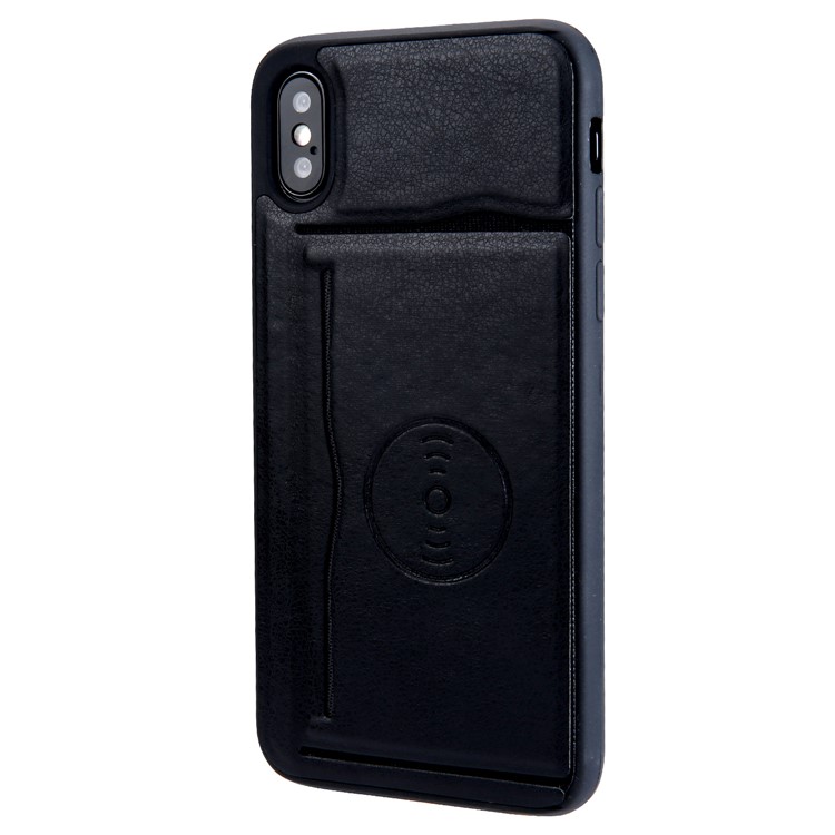 Kickstand Card Holder Leather Coated TPU Case Built-in Magnetic Sheet for iPhone X - Black-2
