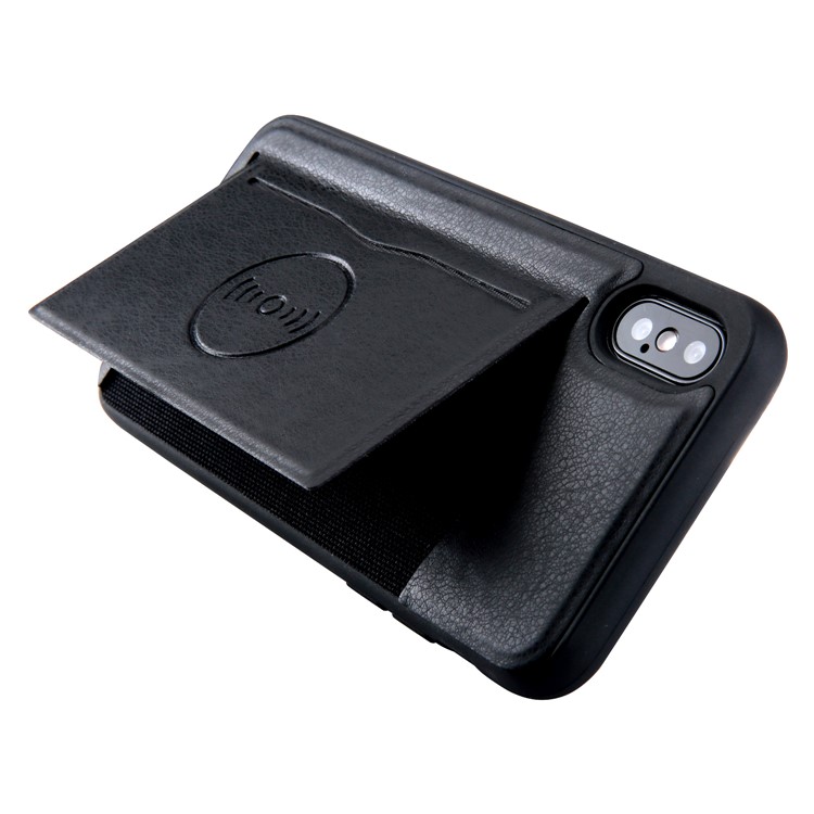Kickstand Card Holder Leather Coated TPU Case Built-in Magnetic Sheet for iPhone X - Black-4