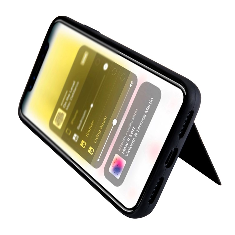 Kickstand Card Holder Leather Coated TPU Case Built-in Magnetic Sheet for iPhone X - Black-5