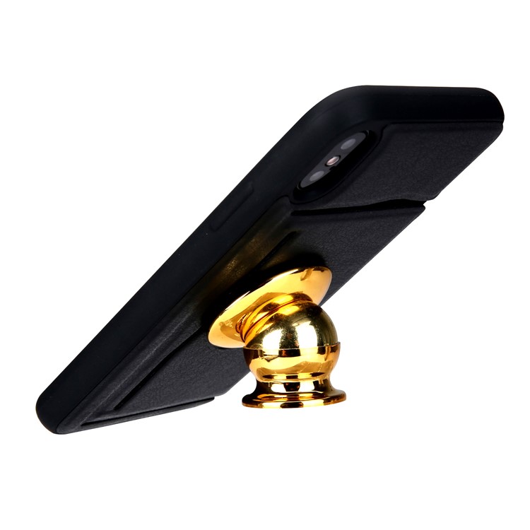 Kickstand Card Holder Leather Coated TPU Case Built-in Magnetic Sheet for iPhone X - Black-7
