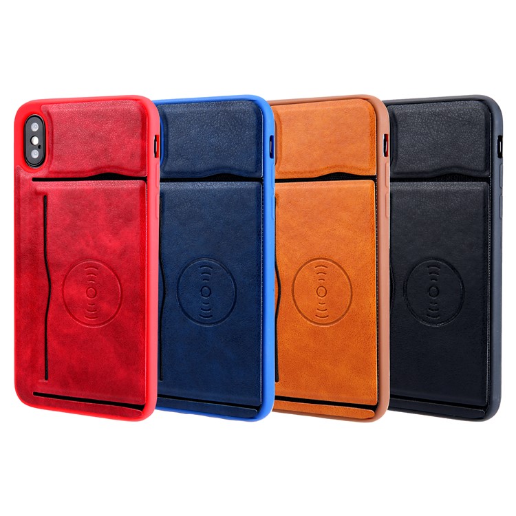 Kickstand Card Holder Leather Coated TPU Case Built-in Magnetic Sheet for iPhone X - Black-9