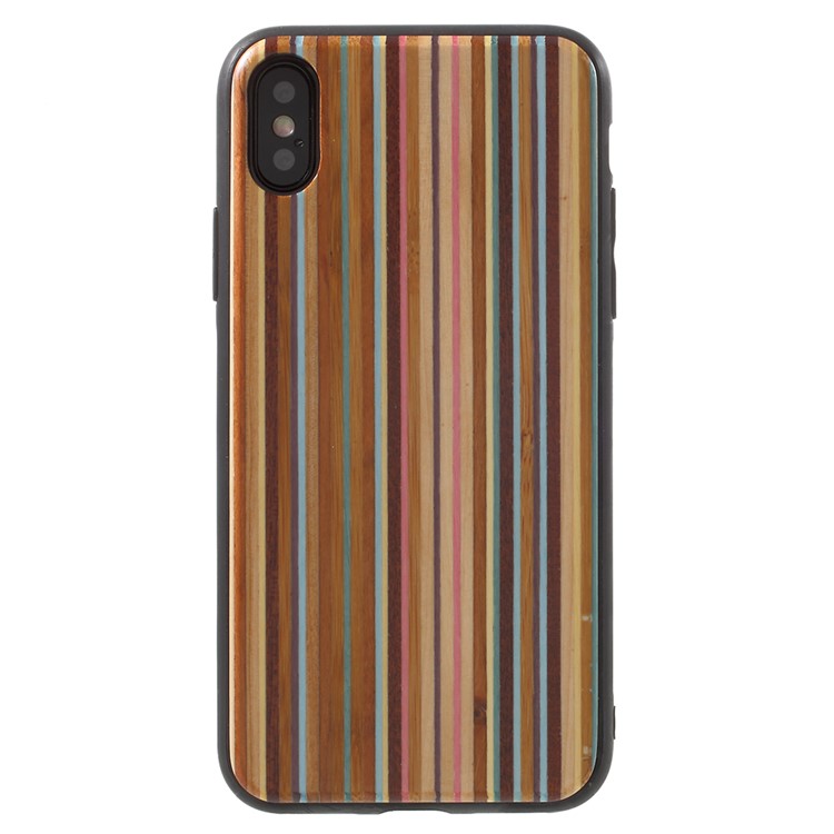 

For iPhone X(Ten) Wood Grain Leather Coated TPU Protective Back Cover - Mixture, iPhone X