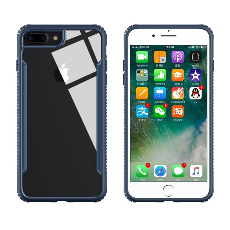 

Мягкая TPU + Закаленное Стекло Combo Slim Shell Для Iphone 8 Plus / 7 Плюс - Темно-синий