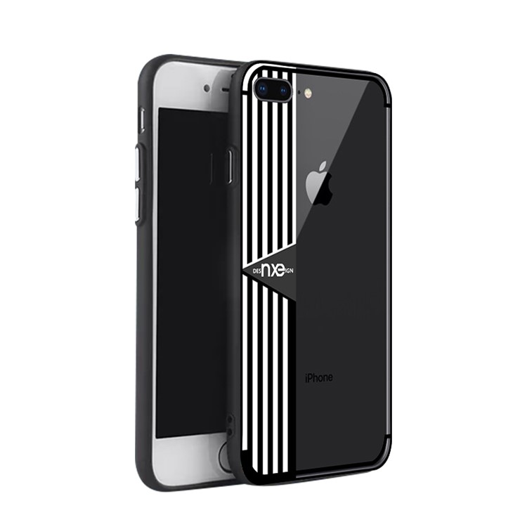 NXE Stripe Pattern Painting PC + TPU Combo Mobile Case for iPhone 8 Plus/7 Plus - White-6