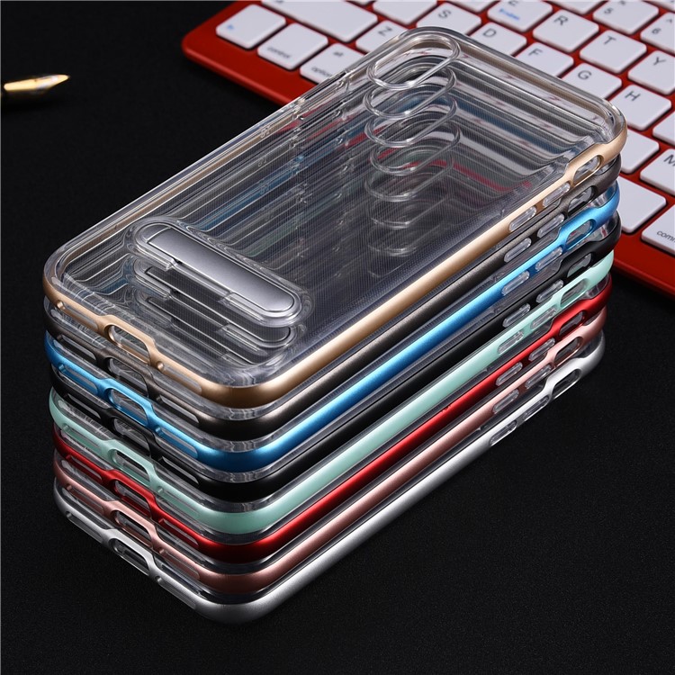 Clear Back PC + TPU Hybrid Case with Kickstand for iPhone X/10 - Black-2