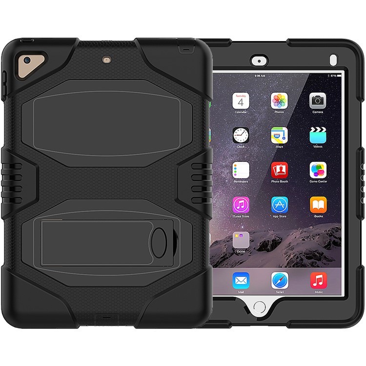 Kickstand PC Silicone Armor Defender Case for iPad 9.7 (2017) - All Black-2