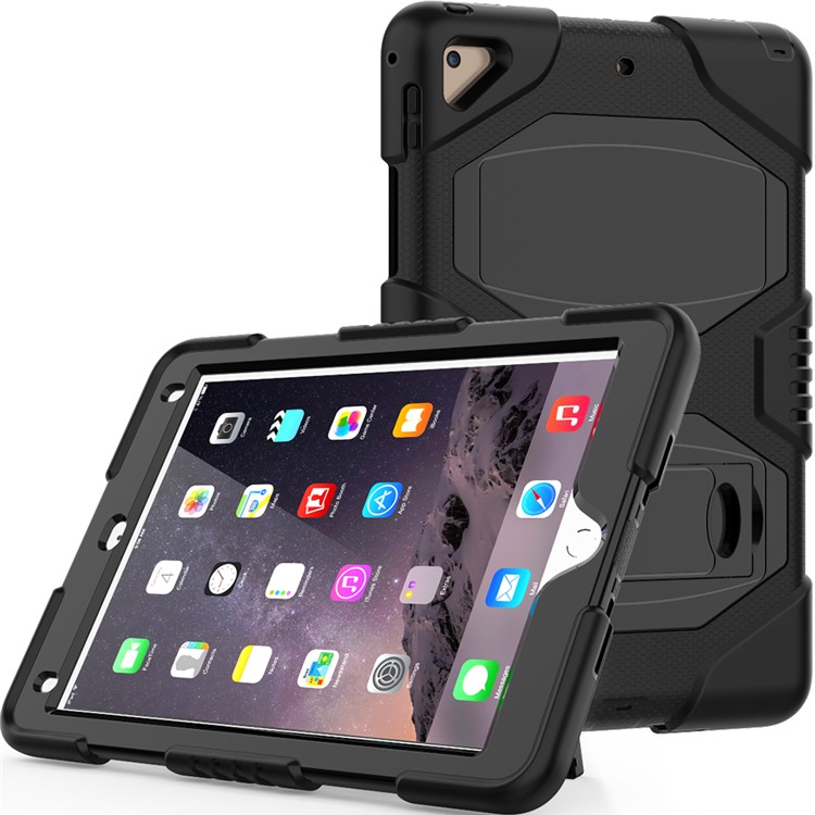 Kickstand PC Silicone Armor Defender Case for iPad 9.7 (2017) - All Black-4