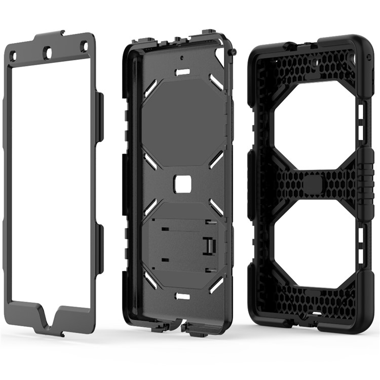 Kickstand PC Silicone Armor Defender Case for iPad 9.7 (2017) - All Black-5