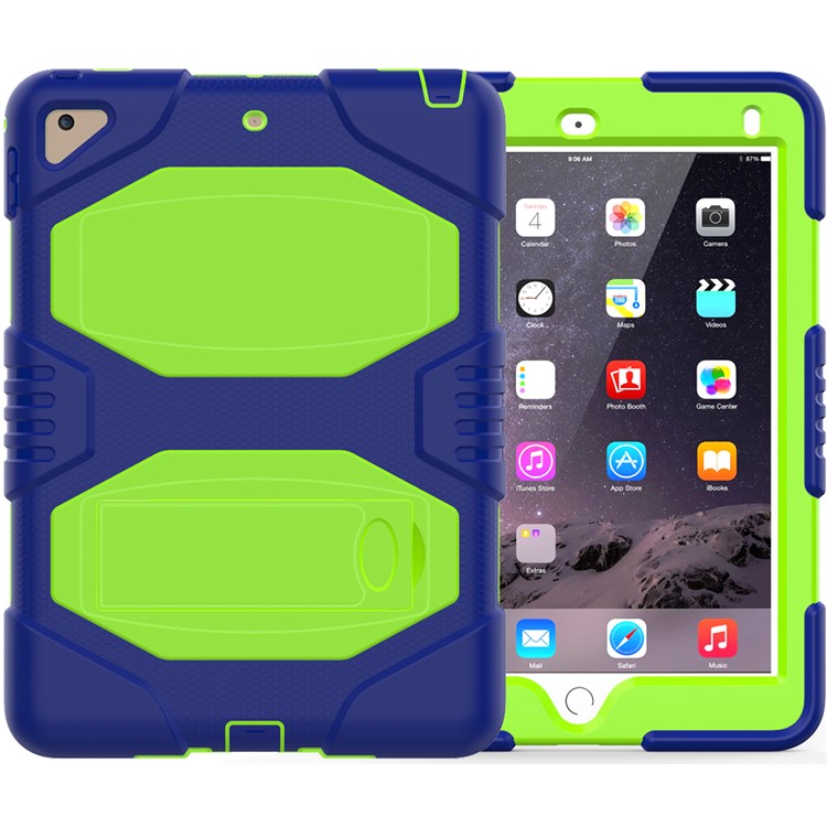 Armor Defender Kickstand PC Silicone Tablet Case for iPad Pro 9.7 inch (2016) - Blue + Lime-2