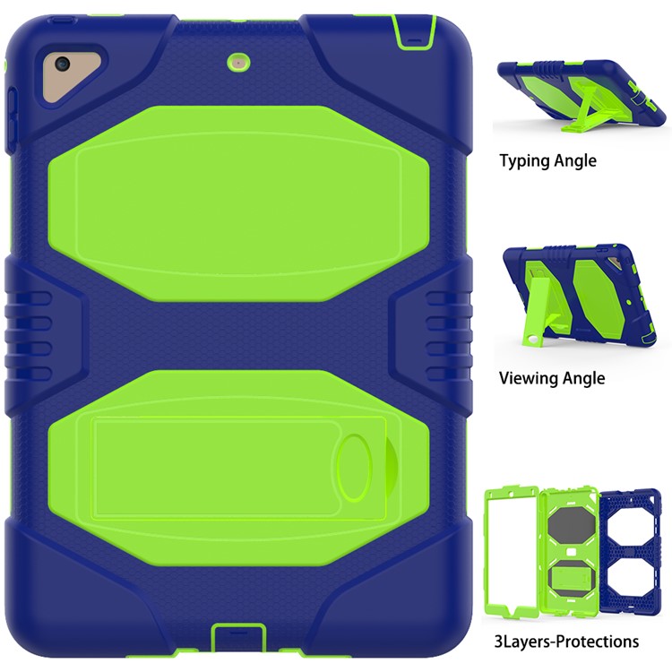 Armor Defender Kickstand PC Silicone Tablet Case for iPad Pro 9.7 inch (2016) - Blue + Lime-3