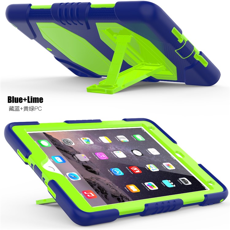 Armor Defender Kickstand PC Silicone Tablet Case for iPad Pro 9.7 inch (2016) - Blue + Lime-4