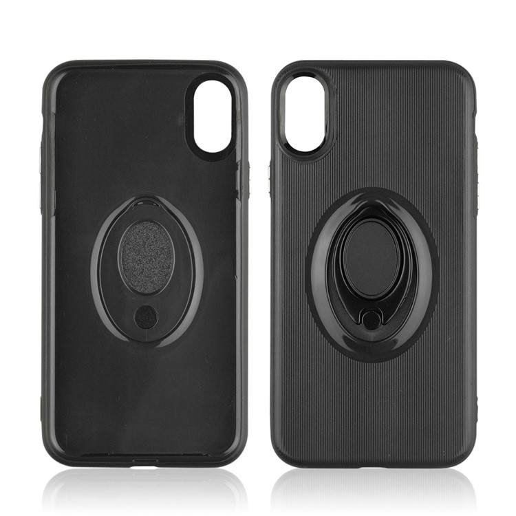 ANGIBABE Vertical Stripe Texture TPU PC Hybrid Case with Ring Holder Kickstand for iPhone X / 10 5.8 inch - Black-2