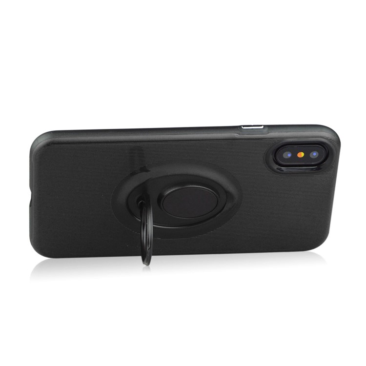 ANGIBABE Vertical Stripe Texture TPU PC Hybrid Case with Ring Holder Kickstand for iPhone X / 10 5.8 inch - Black-4