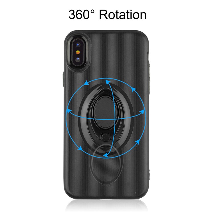 ANGIBABE Vertical Stripe Texture TPU PC Hybrid Case with Ring Holder Kickstand for iPhone X / 10 5.8 inch - Black-6