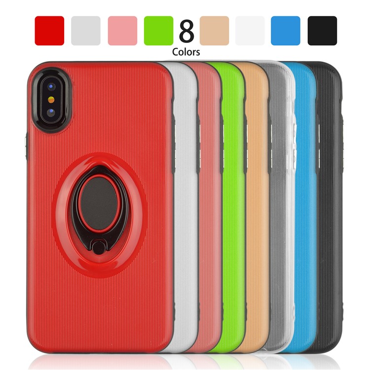 ANGIBABE Vertical Stripe Texture TPU PC Hybrid Case with Ring Holder Kickstand for iPhone X / 10 5.8 inch - Black-8