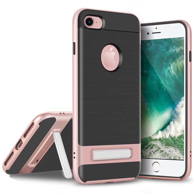 

Brushed TPU + PC Hybrid Cell Phone Case with Kickstand for iPhone 8 4.7 inch - Rose Gold