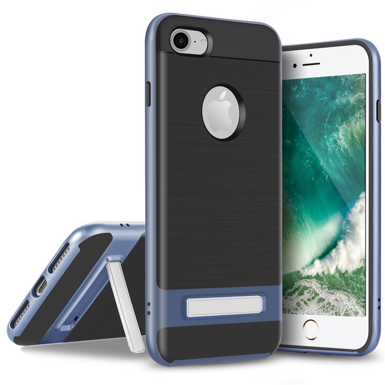 

Brushed TPU + PC Hybrid Back Casing with Kickstand for iPhone 8 4.7 inch - Dark Blue