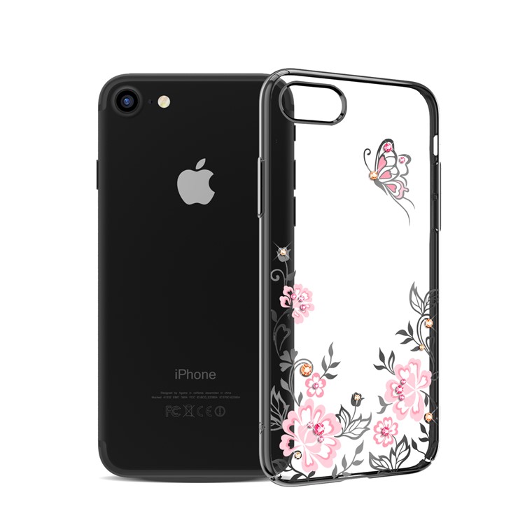 KAVARO Authorized Swarovski Diamond Decor Flowers Butterflies Plated PC Cover for iPhone 8 / 7 - Black-1