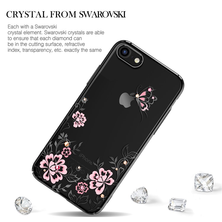 KAVARO Authorized Swarovski Diamond Decor Flowers Butterflies Plated PC Cover for iPhone 8 / 7 - Black-2
