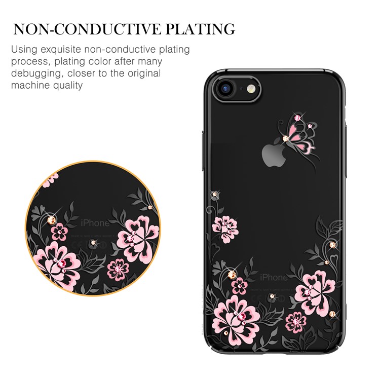 KAVARO Authorized Swarovski Diamond Decor Flowers Butterflies Plated PC Cover for iPhone 8 / 7 - Black-3