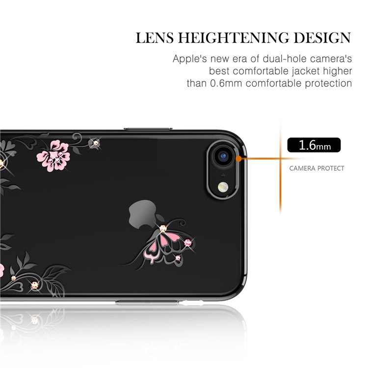 KAVARO Authorized Swarovski Diamond Decor Flowers Butterflies Plated PC Cover for iPhone 8 / 7 - Black-4