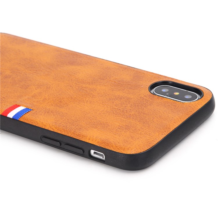 Vintage Louco Cavalo PU Couro Revestido TPU Capa Protetora Para Iphone X / 10 - Castanho-2
