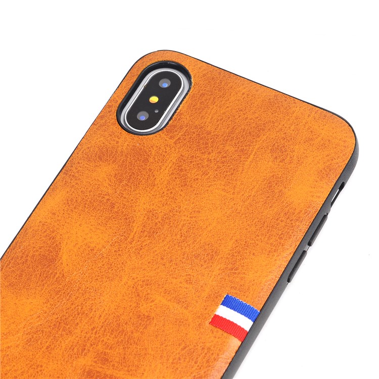 Vintage Louco Cavalo PU Couro Revestido TPU Capa Protetora Para Iphone X / 10 - Castanho-4