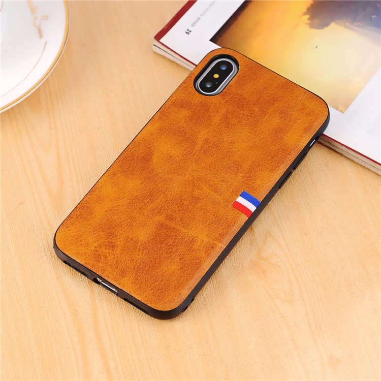 Vintage Louco Cavalo PU Couro Revestido TPU Capa Protetora Para Iphone X / 10 - Castanho-5