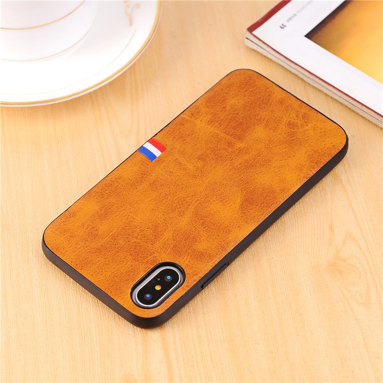 Vintage Louco Cavalo PU Couro Revestido TPU Capa Protetora Para Iphone X / 10 - Castanho-6
