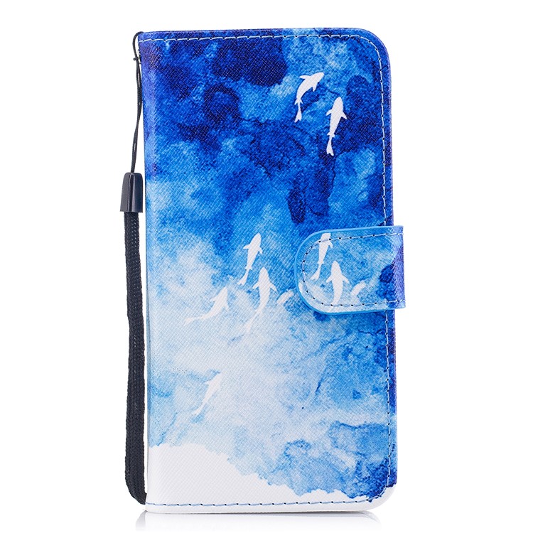 

Pattern Painting Cross Texture Leather Wallet Stand Casing for iPhone X - Fishes