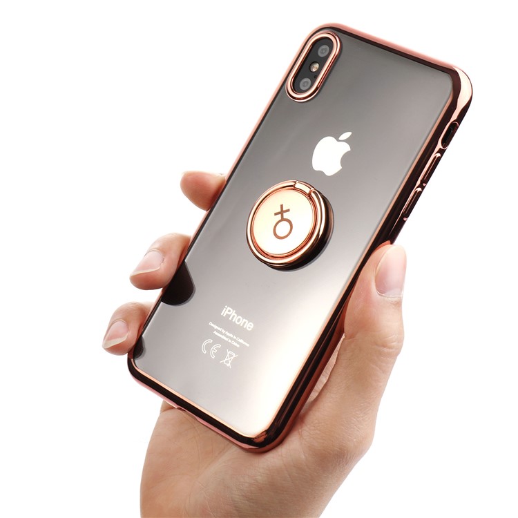 

CAFELE Electroplated TPU Mobile Shell with Kickstand for iPhone XS / X 5.8 inch - Rose Gold