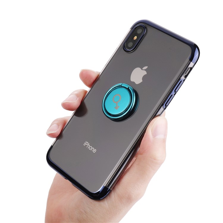 

CAFELE Half Frame Electroplating Soft TPU Cell Phone Case with Kickstand for iPhone XS / X 5.8 inch - Blue