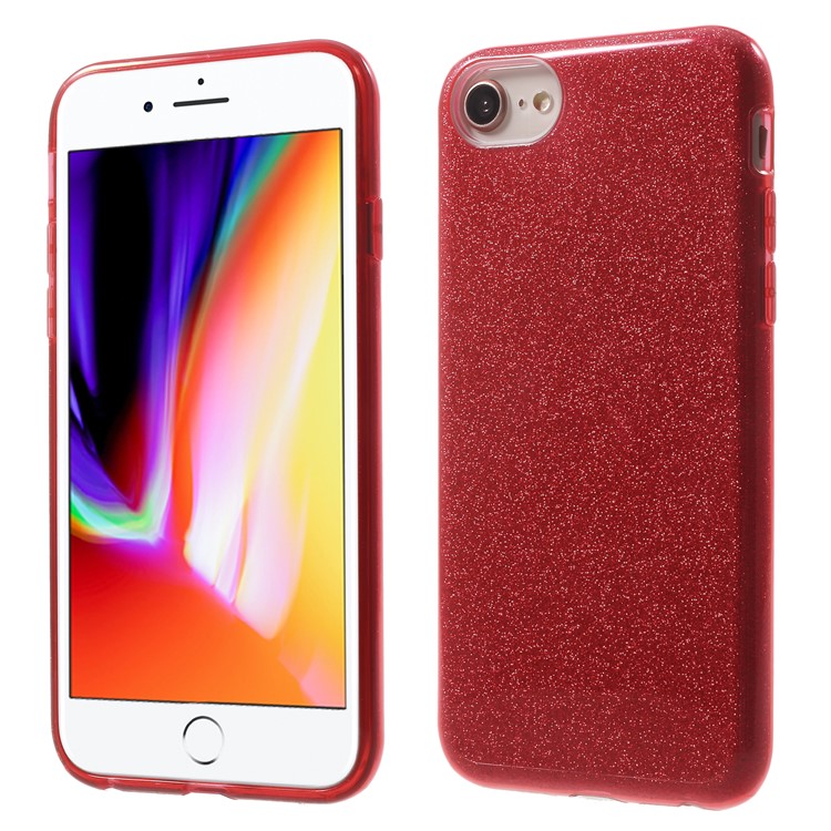 

FSHANG Glossy Glittery Flash Powder TPU + PC Back Cover for iPhone 8/7/6 4.7 inch - Red