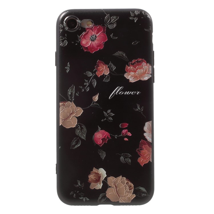 

Embossment Pattern Printing TPU Protective Cover for iPhone 8 / 7 4.7 inch - Red and Pink Flower, iPhone 8