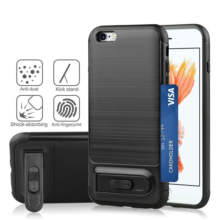 ANGIBABE Brushed Kickstand TPU+PC Hybrid Case with Card Slot for iPhone 6s Plus / 6 Plus - Black-1