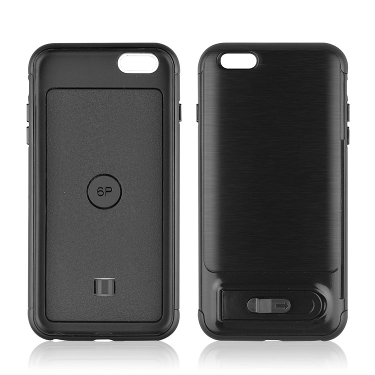ANGIBABE Brushed Kickstand TPU+PC Hybrid Case with Card Slot for iPhone 6s Plus / 6 Plus - Black-2