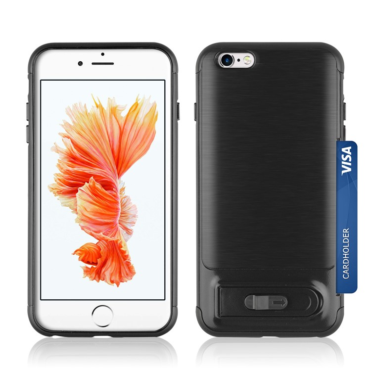 ANGIBABE Brushed Kickstand TPU+PC Hybrid Case with Card Slot for iPhone 6s Plus / 6 Plus - Black-3