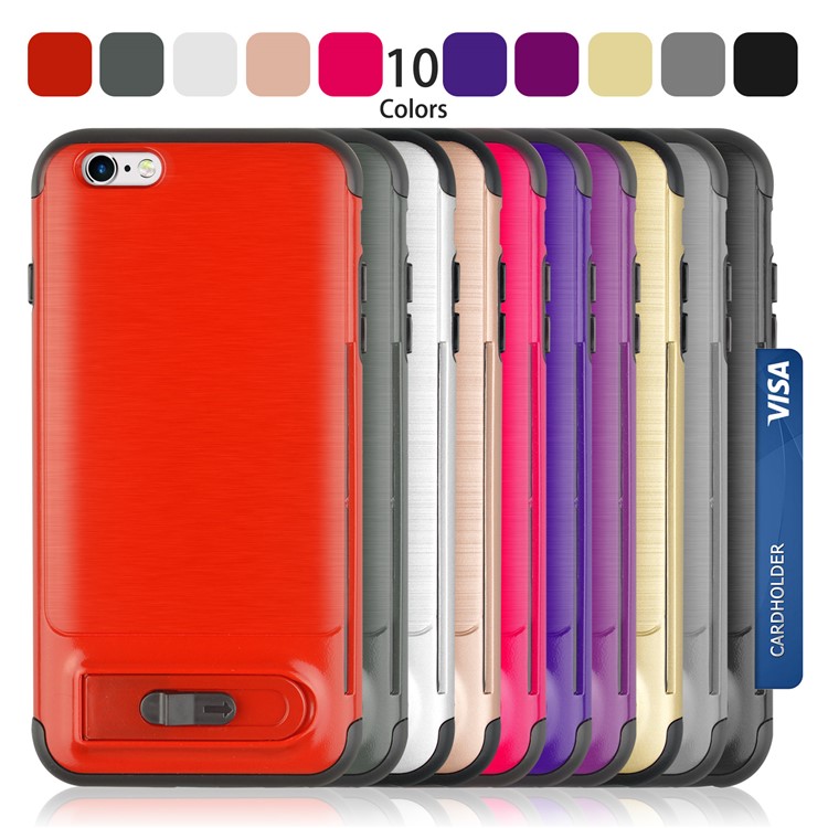 ANGIBABE Brushed Kickstand TPU+PC Hybrid Case with Card Slot for iPhone 6s Plus / 6 Plus - Black-8