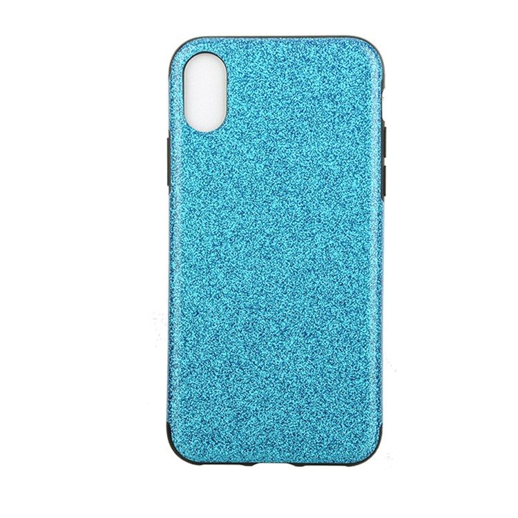 

For iPhone XS/X 5.8 inch Flash Powder PU Leather Coated TPU Phone Protection Shell - Blue