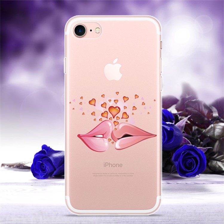 Softlyfit Lip Series Clear Soft TPU Cover Case for iPhone 8 / 7 4.7 inch - Love Kissing Lips-1