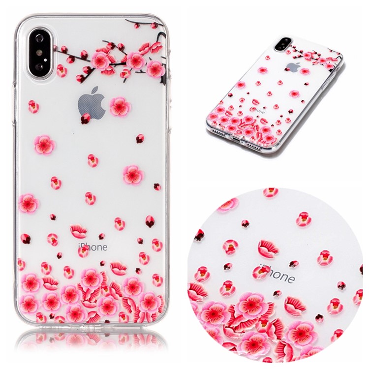 

Pattern Printing Embossed TPU Cover for iPhone XS/X 5.8 inch - Pink Flower