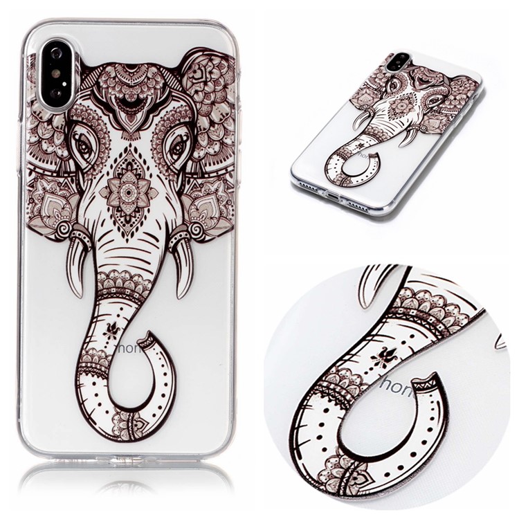 

Pattern Printing Embossed TPU Soft Case for iPhone XS/X 5.8 inch - Elephant Pattern