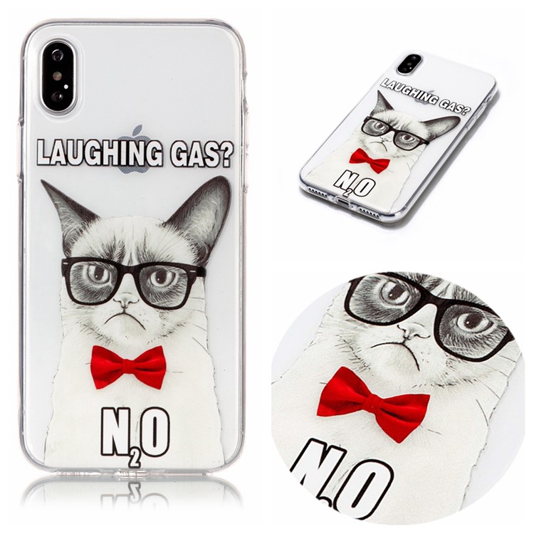 

Pattern Printing Embossed TPU Shell Cover Case for iPhone XS/X 5.8 inch - Dog with Bowknot